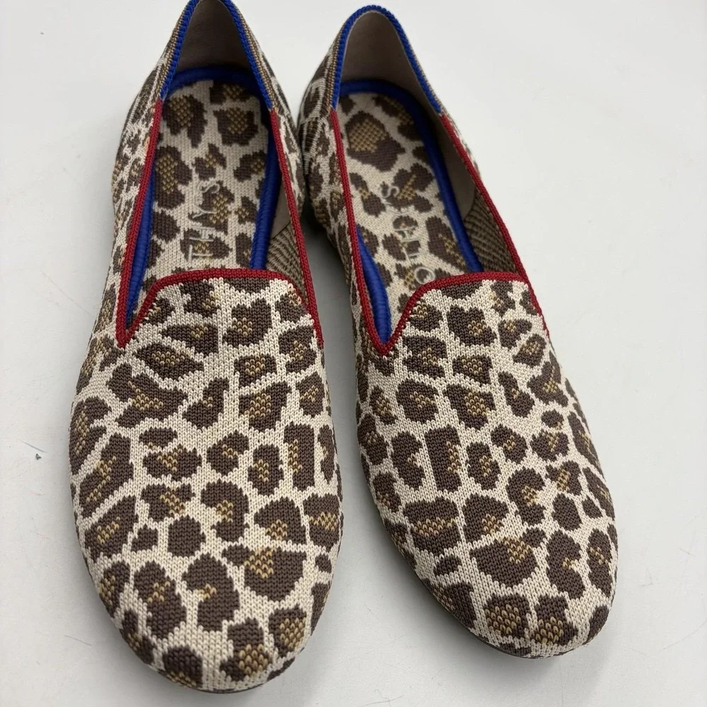 Retired Rothy's Mocha Spot Loafer Flats Womens 7.5 Leopard Knit Slip On‎